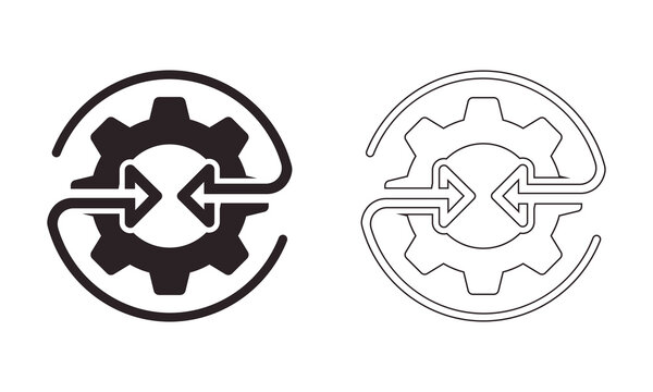Automation and process integration icons showing mechanical gear with bidirectional arrows