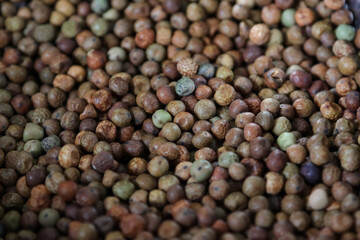 Close-up view of assorted dried seeds in various earthy tones, showcasing a mix of sizes and...