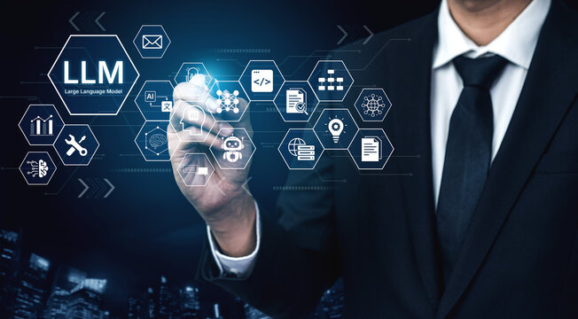 Large Language Model LLM processing data. Represents deep text learning, natural language processing NLP AI tech, transformer architecture, and generative AI deep learning future technology. Corpus