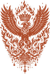 Obraz premium Crowned Phoenix Rising in Flames