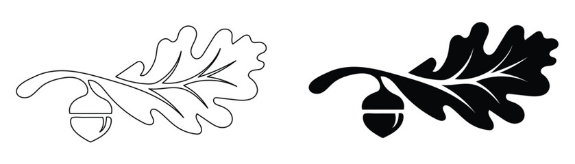 Obraz premium Oak Leaf with Acorn Icon Nature Tree Leaf Symbol Forest Plant Vector