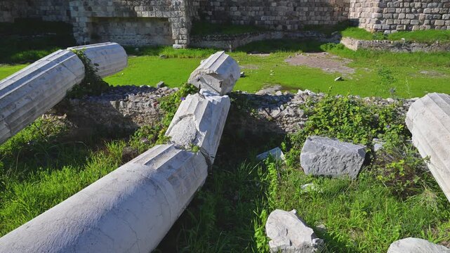 Fallen Ancient Columns in the Western Archaeological Zone of Kos, Greece