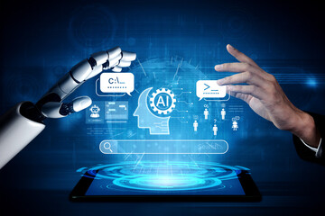 AI assistant prompt input system processes tasks with logic, data, automation, support tools and...