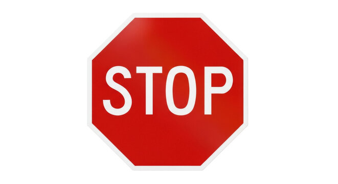 Red stop sign PNG isolated on transparent background, octagon shape traffic symbol for road safety and transportation