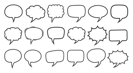 Fototapeta premium Collection of various black outline comic book-style speech bubble vector shapes for graphic design communication
