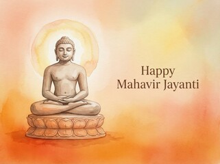 Fototapeta na wymiar Happy mahavir jayanti watercolor background.