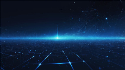 A vast nebula glows within a dark blue cosmos where bright stars and a distant planet illuminate the infinite outer space of a fantasy galaxy © SAHAD