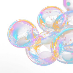 Bubbles floating in the air with bright colors on a transparent background during daytime