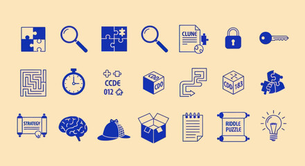 Puzzle icons set: strategy, problem solving, brainstorming, creativity and success symbols © masiku