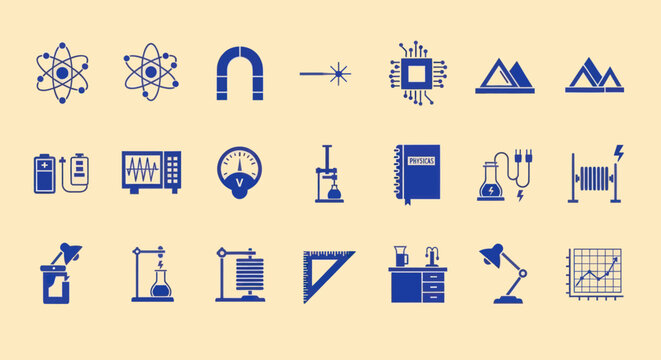 Science and Technology Icons Set: Physics, Chemistry, Electronics, Engineering