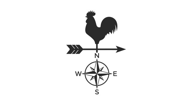 Weather vane featuring a rooster and compass a striking silhouette