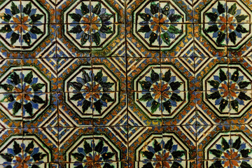 Hispano-Arabic tiles, early 16th century, molded and glazed ceramic, Evora Museum, Evora, Alentejo, Portugal, Europe
