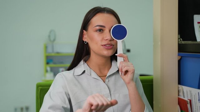 Woman undergoing vision test at the optometrist's office