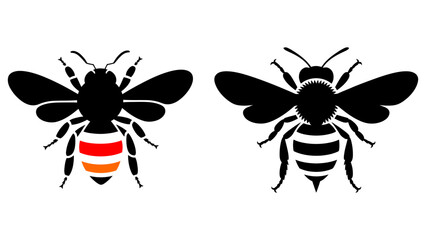 Fototapeta premium collection of various black silhouette bee, set of insects