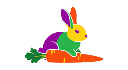 Colorful Rabbit Sitting on Carrot - Abstract Animal Illustration