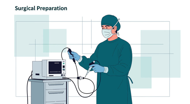 Surgeon Preparing Laparoscopic Surgical Equipment for Operation