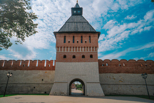 The towers of the Tula Kremlin are an ancient fortress in the city. Tula is the capital of gingerbread and samovars