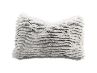 Fototapeta premium White shaggy faux fur pillow isolated PNG, square fluffy decorative cushion with wavy layered fur texture, cozy home decor element