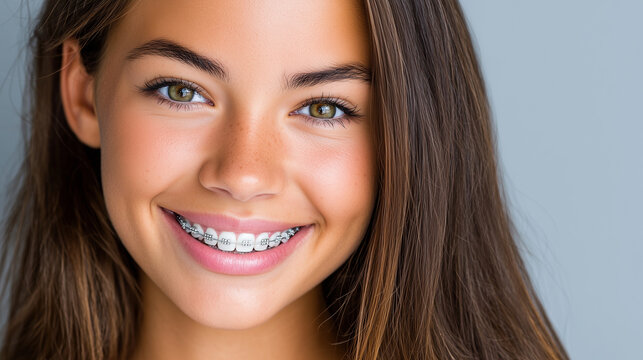 Radiant Woman with Ceramic Braces and Confident Smile

