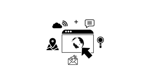 Digital marketing icon animation concept. Digital marketing online communication and global business connection. Digital marketing technology interface, internet promotion and online business growth