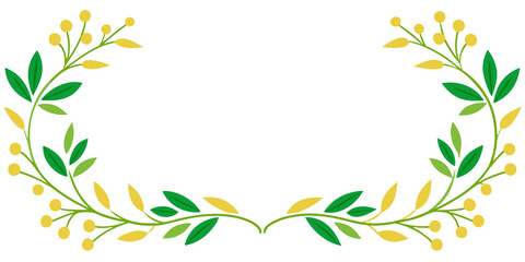 Obraz premium Elegant floral wreath with green leaves and yellow berries, vector