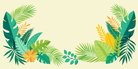 Obraz premium Tropical foliage and floral border design, vector