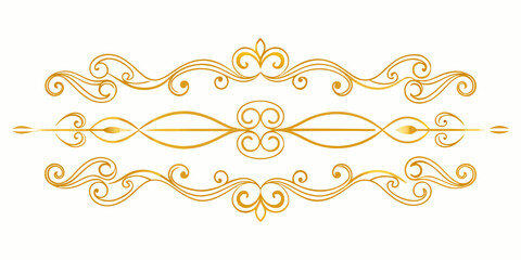 Elegant golden ornamental divider and decorative filigree border, vector