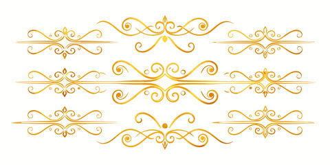 Set of elegant golden ornamental dividers and flourishes, vector