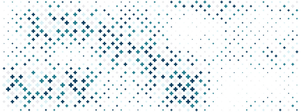 Medical pattern with blue and green crosses creates a modern healthcare background, perfect for hospital presentations and health-related designs with clean geometric elements.