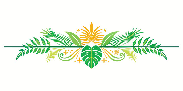 Symmetrical tropical leaf border and botanical divider design, vector
