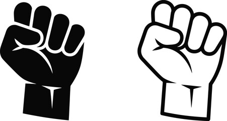 Black and White Clenched Fist Vector Icon Set Representing Power, Protest, and Solidarity for Graphic Design and Activism