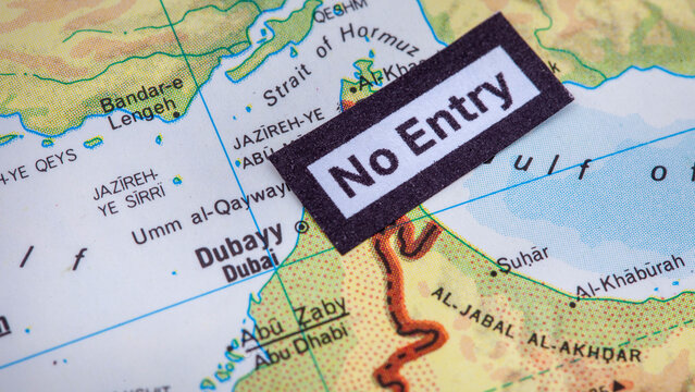 No Entry Sign Over Strait of Hormuz Map Concept for Oil Shipping Blockade