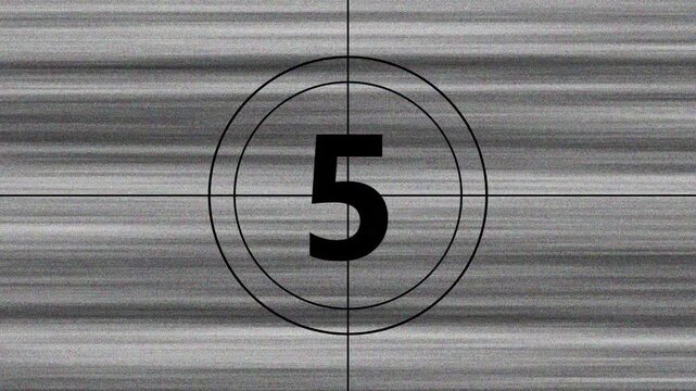 Countdown old film from 10 to 0 number. Vintage old film movie timer count in grey retro style animation Perfect for vintage intros, 4K animation