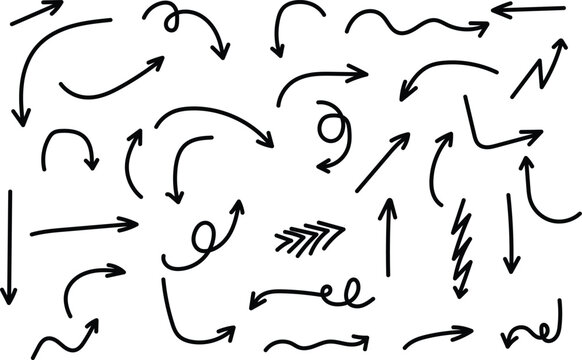 Hand-drawn Doddles Arrow Set. Crayon Arrow Sketches Collection. Hand-drawn Arrow Vector Design