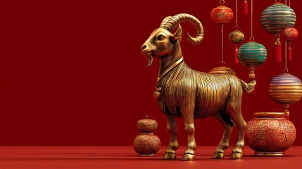 Fototapeta premium Golden Goat Mascot Decoration for Festive Celebrations and New Year Events