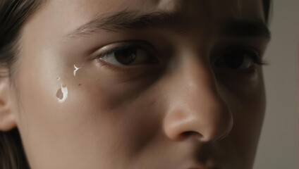Close-up of a Womans Face with a Tear Drop Embellishment.