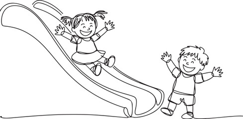 Obraz premium Happy Kids Sliding Down a Playground Slide children