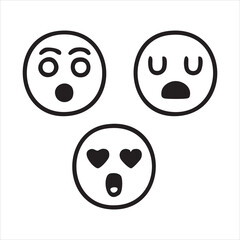 Fototapeta premium Bold minimalist emoticon icons including surprised sleepy and love eyes characters in line style