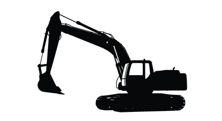 Black silhouette of a heavy excavator machine on a white background © mst