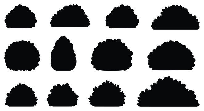 Collection of dark rounded bush shapes presented as a silhouette