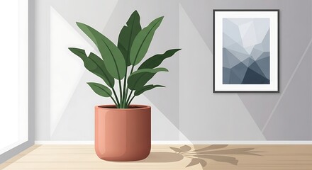 Fototapeta premium Potted plant in modern interior room.