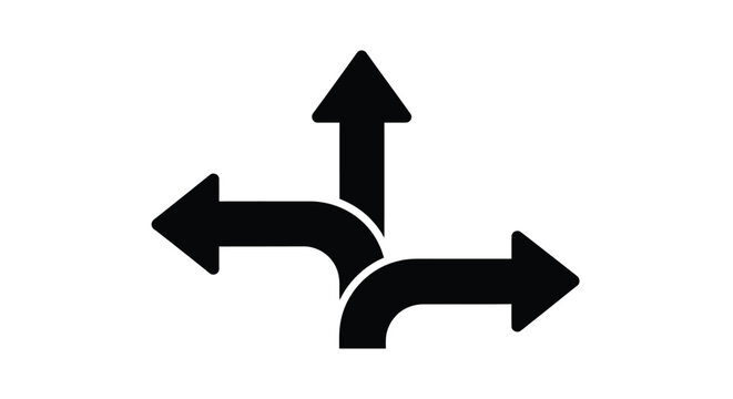 Three curved arrows pointing in different directions black silhouette