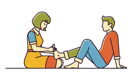 Woman providing foot care to man illustration