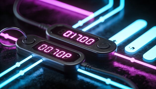 Two Factor Authentication Hardware Token Glowing OTP Magenta Blue 3D Render Multi Layer Security Verification Secure Login Identity Protection Dark