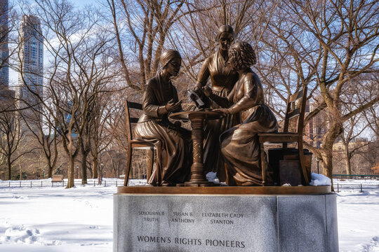 Women&rsquo;s Rights Pioneers Monument in the winter, Central Park, New York