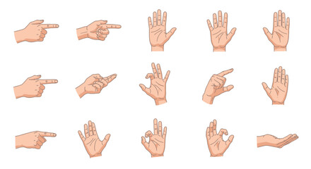 Diverse hand gestures set isolated on white background for communication design