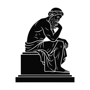 The Thinker Statue in Black and White Silhouette Illustration