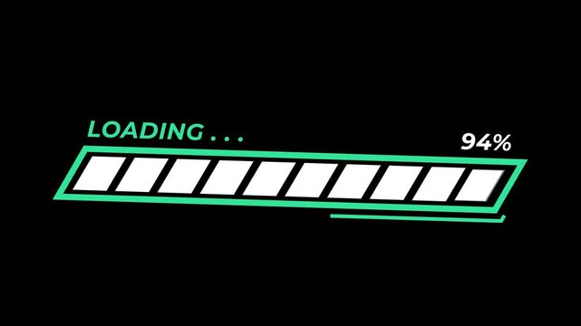 Futuristic digital progress bar showing loading percentage, minimalist color with wiggle animation on a black background, suitable for editors