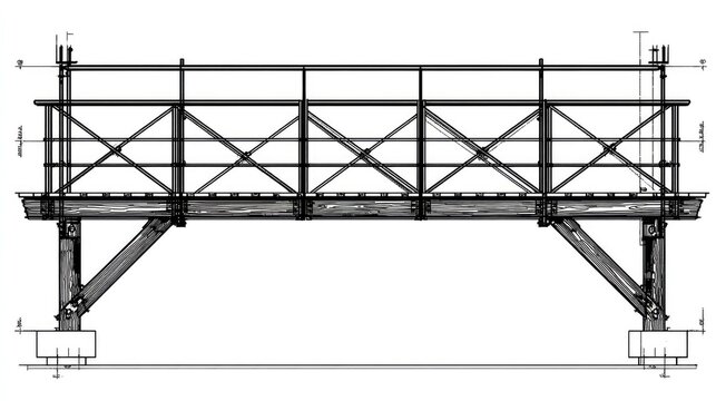 Architectural elevation drawing illustrates the side view of a temporary elevated walkway structure
