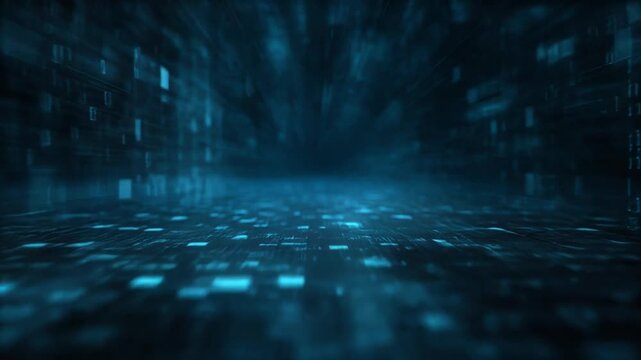 Abstract futuristic digital grid environment with glowing blue data